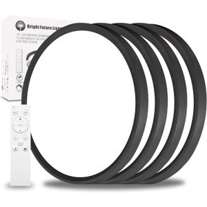 4Pack 12 Inch Remote Control Dimmable LED Flush Mount Ceiling Light Panel,24W 2520LM,2700K-6000K Adjustable Color,Ultra Thin Round Black Ceiling Light Fixture for Hallway Kitchen Bedroom Home Office