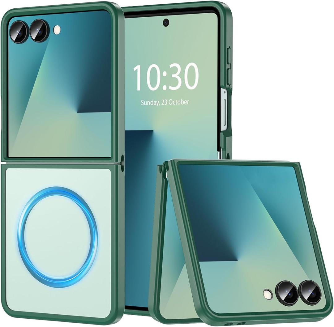 OWKEY Case for Samsung Galaxy Z Flip 7, Magnetic Case [Compatible with MagSafe] Anti-Fingerprint Translucent Matte Shockproof Protective Phone Case Cover for Samsung Z Flip 7 (Green)