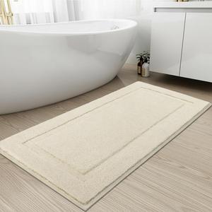 SHACOS Super Soft Bathroom Runner 20x47 inch Non Slip Washable Long Bath Rugs for Bathroom Floor Tub Shower Bath Mats Decor Accessories, Light Beige 1'8" x 3'11"
