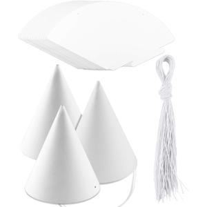 40 Pieces White Paper Party Hats for Kids Birthday, Decorative Bulk Cone Crafts for Adults Art DIY, Halloween Supplies
