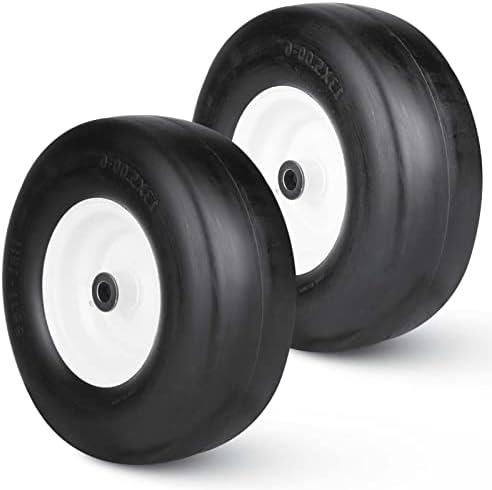 2PCS Flat Free Mower Tire w/Steel Wheel 13x5.00-6 for 36"-46" Deck Lawn Mowers Tractor - Hub 3.25"-5.9" with 3/4" Greased Bushing 135006 T161