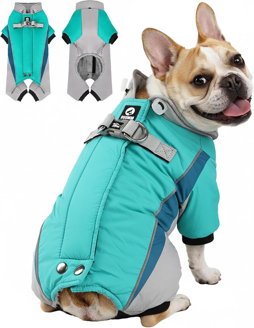 Fullbody Dog Coat Warm Fleece Dog Jacket,4-Legged Reflective Dogs Vest Turtleneck Cold Weather Coat, Waterproof Windproof Puppy Puffer Onesie, Green, Small