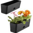 2-Pack Large Window Boxes Planters 16 Inch Rectangle Plant Box Rectangular Planters for Outdoor and Indoor Plants Plastic Windowsill Planter for Herbs Vegetable Flowers Long Window Sill Planters (Black)