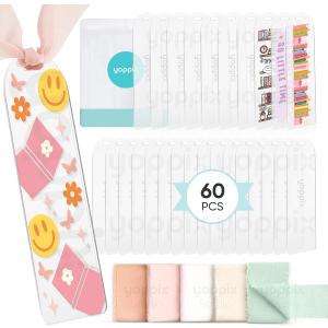 YOPPIX 60 Pieces Acrylic Bookmark Blanks- 6x2Acrylic Bookmarks with 60 Pcs Ribbon for Reading Lovers DIY Crafts Hanging Tag Gifts Tag Price Tags, Graduation Back to School Gifts(Semicircle)