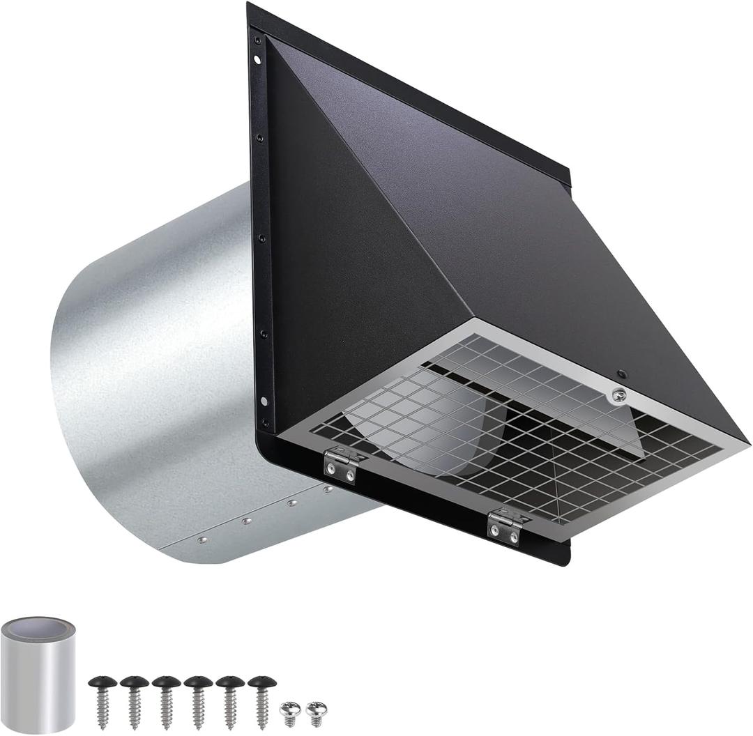 4 Inch Dryer Vent Cover Outside,4" Dryer Vent Cover Outdoor,Dryer Wall Vent Exhaust Vent Cover,Hooded Wall Vent with Screen & Damper,Exterior Dryer Vent Hood Cap for Duct,Exhaust Fan,Galvanized Steel
