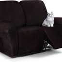 ANARACHON Leather Look Loveseat Recliner Cover, 6-Pieces Stretch Dual Recliner Sofa Covers, Soft Reclining Couch Slipcover, Washable Furniture Protector for Pets (2 XL Seater, Chocolate)