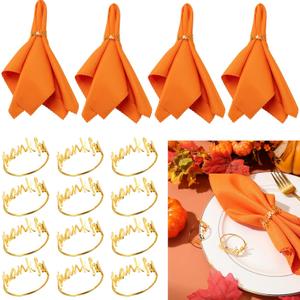 Umigy 12 Pcs Thanksgiving Napkin Rings Gold Thankful Holiday Table Handmade Metal Thankful Napkin Holder for Fall Thanksgiving Celebration Festive Party Gift