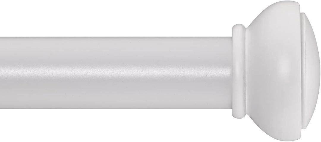 White Curtain Rods for Windows 28 to 120 Inches Adjustable 1 Inch Diameter Decorative Single Window Curtain Rod Set with Rounded Cap design Finials, White