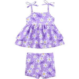 Kucnuzki Baby Girl Two Piece Swimsuit Toddler Bathing Suit Summer Beach Ruffle Tankini Bikini Set Swimwear for Kids