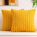 Aegero Pack of 2 Faux Fur Christmas Throw Pillow Covers 20x20 Inch, Soft Plush Striped Neutral Couch Pillow Cover, with Velvet Back Modern Home Decor for Sofa Living Room Couch Bed Yellow