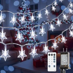 Star String Lights Plug in,33ft 100LED Star Christmas Lights with Remote and Timer, Fairy Lights Waterproof for Indoor Outdoor Bedroom Classroom Dorm Wedding Party Holiday Decor,White