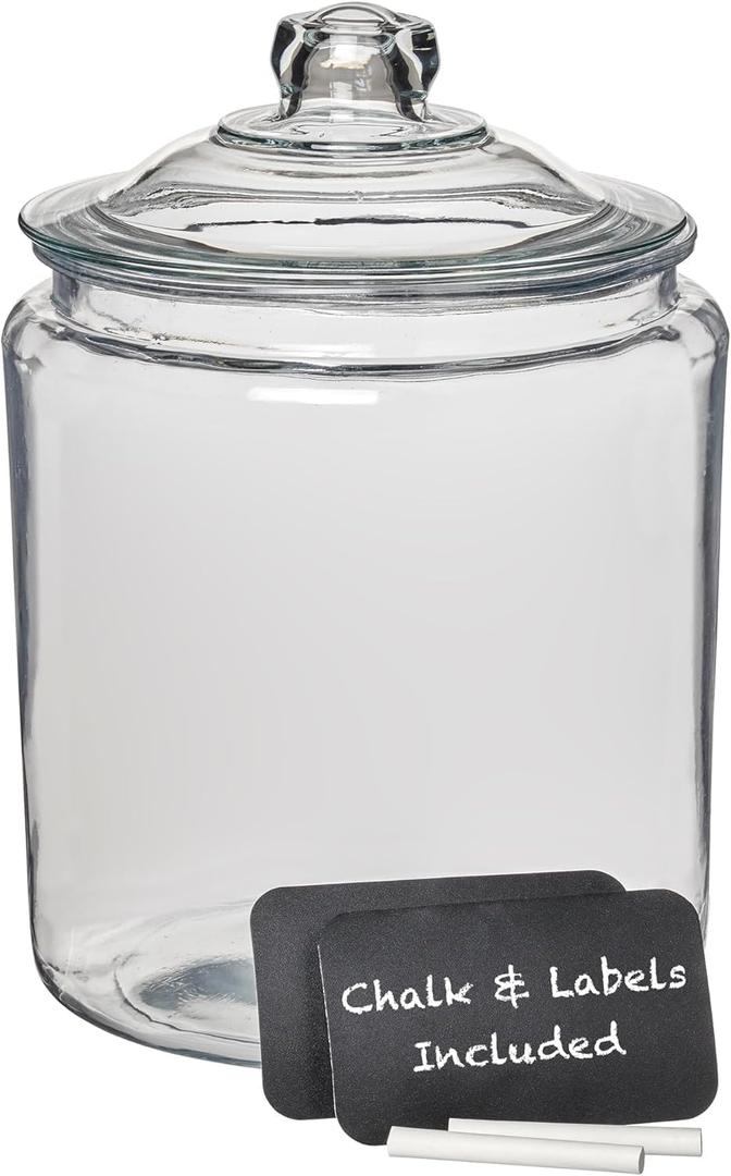 Anchor Hocking Heritage Hill Glass Jar with Lid, 2 Gallon Capacity, with 2 Chalkboard Labels and Chalk (2 Gallon, Set of 1)