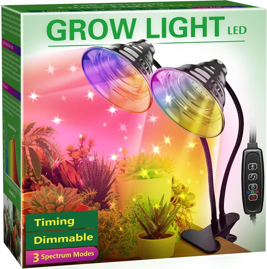Briignite Grow Light, LED Grow Lights for Indoor Plants, Full Spectrum Plant Light, Grow Lamp with 3 Full Spectrum Modes, 10-Level Dimmable, Auto On Off Timing 3/9/12Hrs, Dual Heads