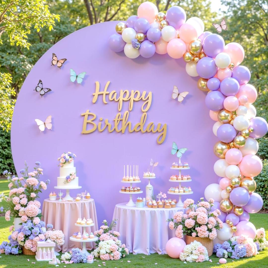 6.6 FT Purple Round Backdrop Cover for Circle Balloon Arch Stand Lavender Lilac Stretchy Circle Arch Backdrop Covers for Wedding Arch Baby Shower Birthday Party Photo Shoot Arch Background Decorations