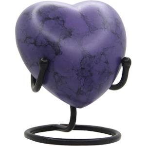 Heart Urn for Human Ashes  Small Purple Marble Keepsake with Stand  Mini Cremation Urn for Women, Men, Infants  Elegant Heart-Shaped Memorial