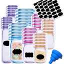 81 Pcs Reusable Mason Jar Food Storage Plastic Bags - Multi-Size Fresh Leak Proof Sandwich Snack Zipper Bags With Chalkboard Label Sticker and Silicone Funnel for Kitchen, Camping, Travel, Office (colorful-4 styles)