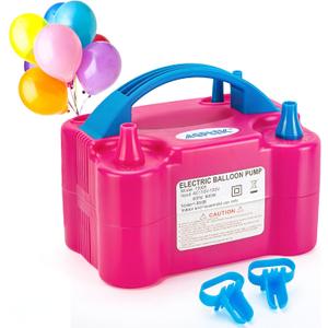 AGPTEK Electric Air Balloon Pump, 110V 600W Rose Red Portable Dual Nozzle Inflator/Blower for Party Decoration
