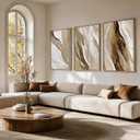 Neutral Beige Abstract Wave Wall Art Large Modern Canvas Artwork for Walls, 24" W x 36" H x 3Pcs