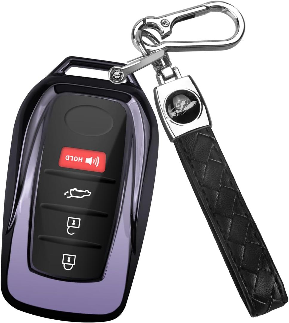 QBUC for Toyota Key Fob Cover with Keychain, Fit for Toyota Venza Corolla Cross Grand Highlander Tundra RAV4 Prime Prius Land Cruiser Sequoia Sienna Crown Tacoma 2025 Camry (Purple)