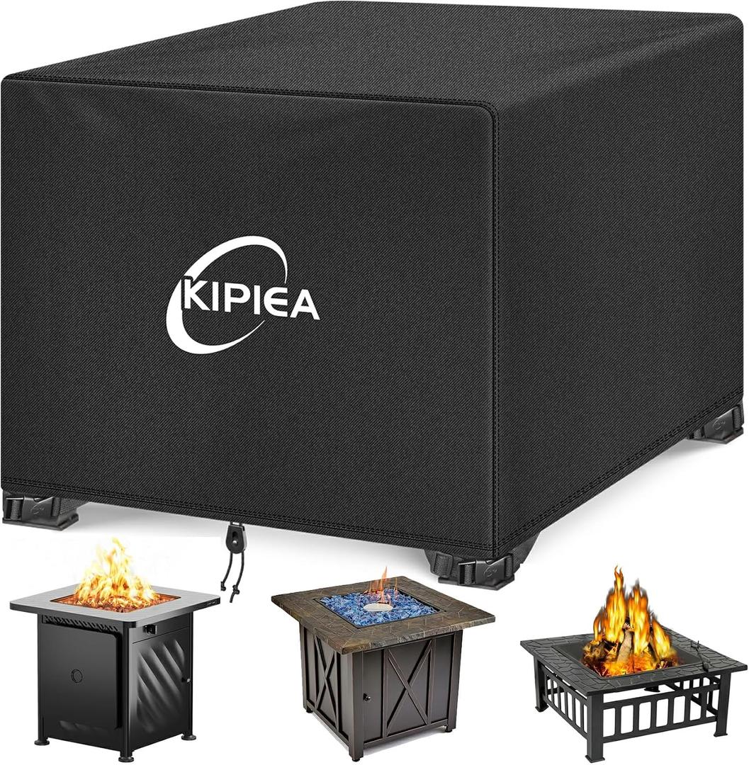 Square Fire Pit Cover, Upgraded 600D Strong Tear Resistant, 28" L x 28" W x 25" H Super Waterproof Fire Pit Table Cover, UPF 50+ Outdoor Firepit Cover Square Fading Resistant