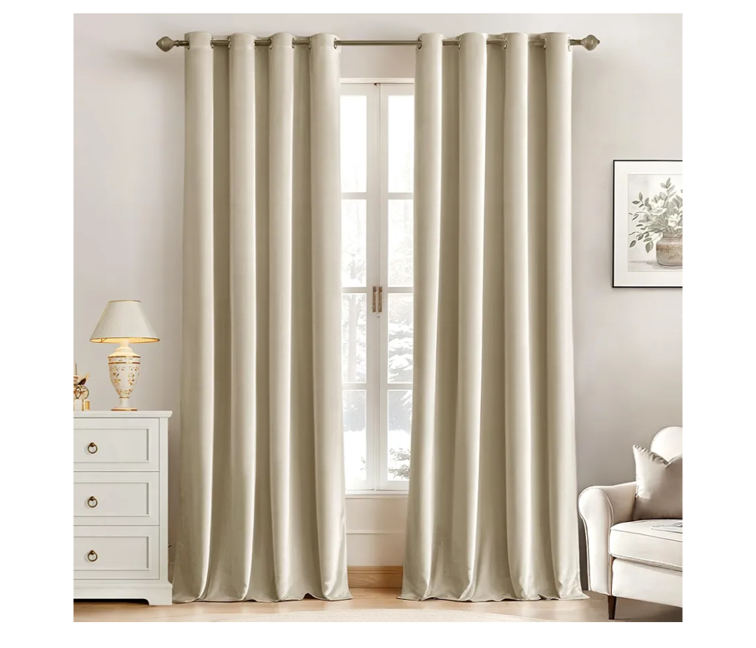 MIULEE Velvet Curtains Beige Elegant Grommet Curtains Thermal Insulated Soundproof Room Darkening Curtains/Drapes for Classical Living Room Bedroom Decor 52 x 84 Inch Set of 2