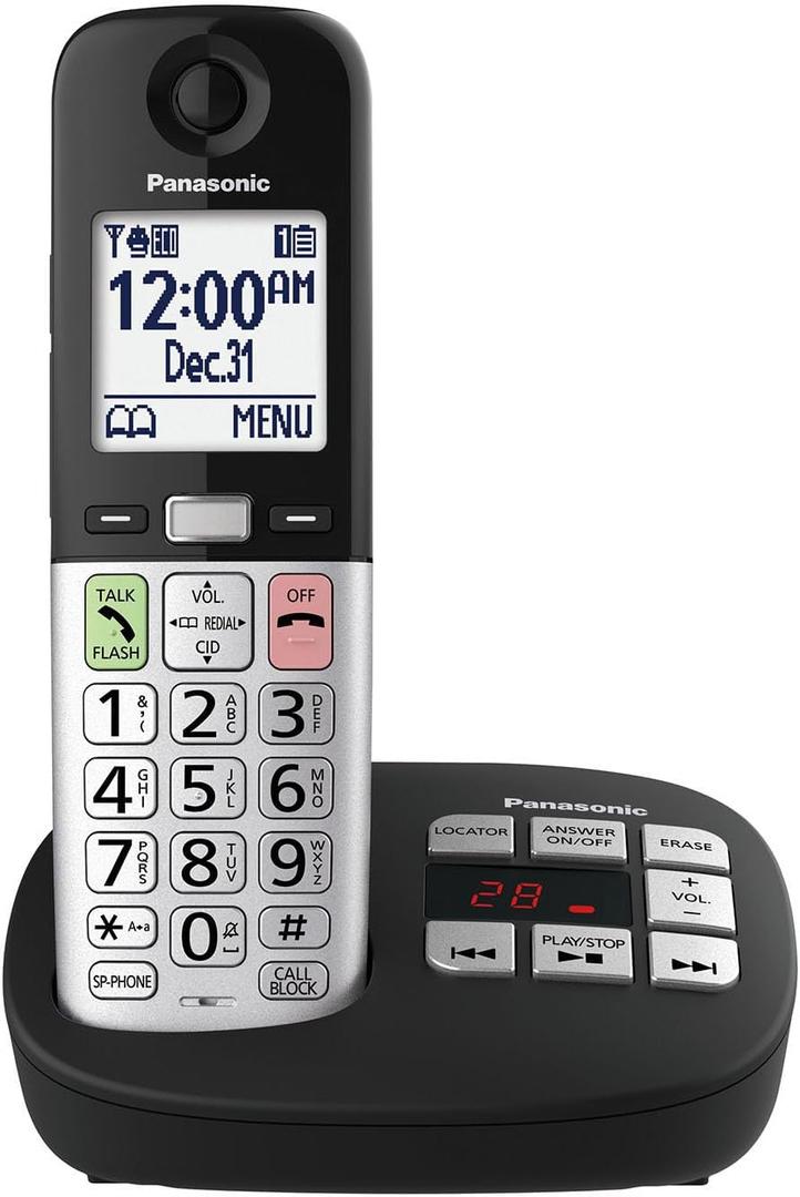 Panasonic Cordless Phone, Easy to Use with Large Display and Big Buttons, Flashing Favorites Key, Built in Flashlight, Call Block, Volume Boost, Talking Caller ID, 1 Cordless Handset - KX-TGU430B (Black)