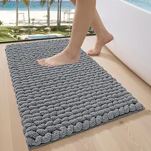 LUMI Chenille Bathroom Rug, Non Slip Absorbent Bath Mat, Grey, 20"x32"