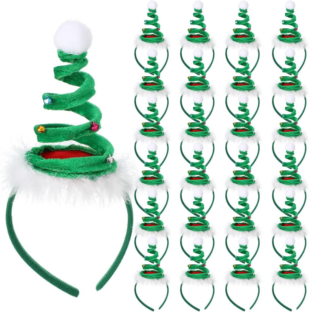 Janinka 24 Pack Christmas Headbands with Bells Bulk Santa Claus Hats Xmas Tree Topper Headwear for Kids Children Girls Women