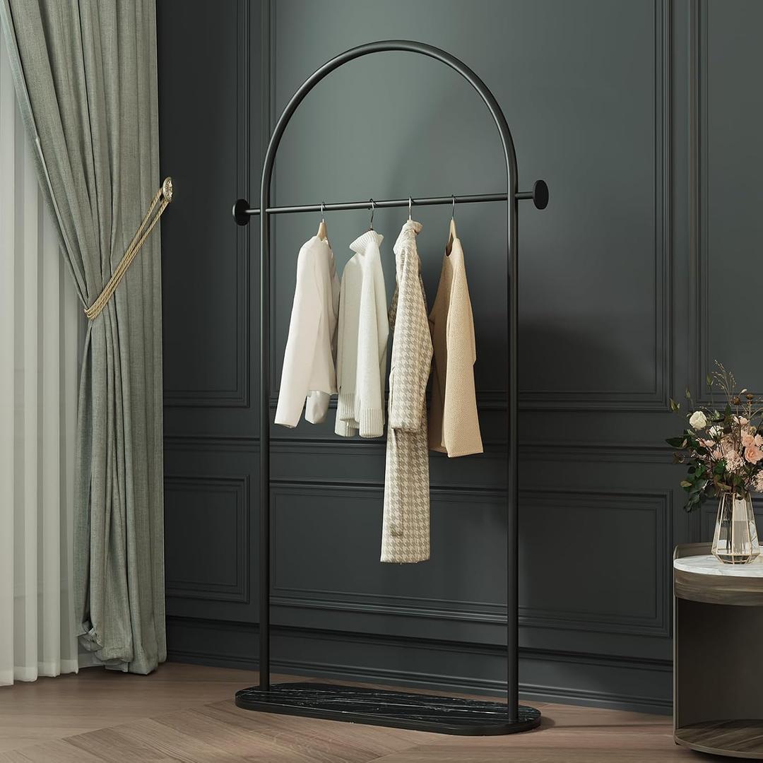 Black Arched Garment Rack with Marble Base, Freestanding Metal Clothing Rack for Bedroom,Entryway or Boutique, Modern Heavy Duty Coat Rack