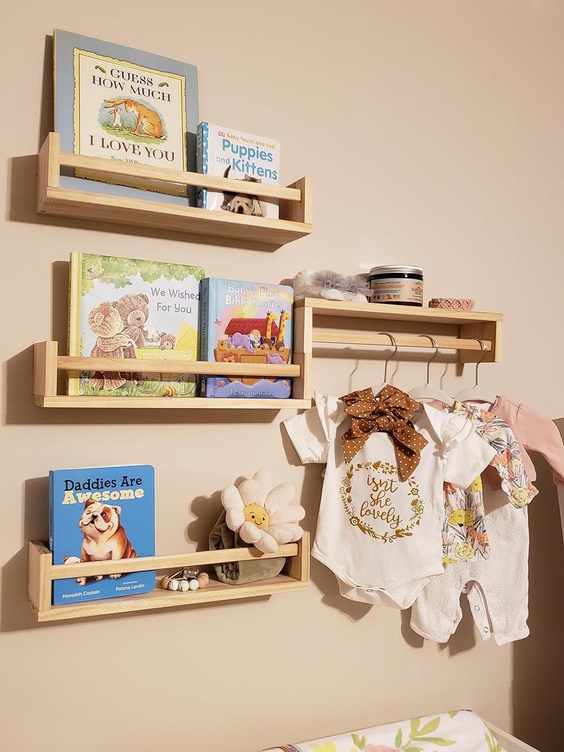 Shelves for Wall, Burlywood Nursery Book Shelves 23 x 4.5 x 4 inch, 3 Pcs