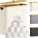 Lifewit Toilet Paper Storage Basket with Bamboo Lid, Holds 12 to 16 Rolls, Free Standing Toilet Paper Holder Stand, Bathroom Organizer Box Container Cabinet Bin, Large, 1 Pack, White (30L)