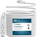 K KASONIC - 50-Feet 3 Outlet Extension Cord, UL Listed, 16/3 SJTW 3-Wire Grounded, 10 Amp 125 V 1625 Watts, Multi-Outlet Indoor/Outdoor Use, White