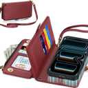 TUCCH Detachable Crossbody Case Wallet for iPhone 17 Pro Max 6.9", Wireless Charging | RFID Blocking 10 Card Holder | Lanyard Wrist Strap | Stand | Zipper Pocket | PU Leather Magnetic Cover | Dark Red