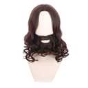 Brown Wig with Beard Short Brown Wavy Curly Wig Cosplay Heat Resistant Synthetic Wigs with Wigs Cap (Small Size)