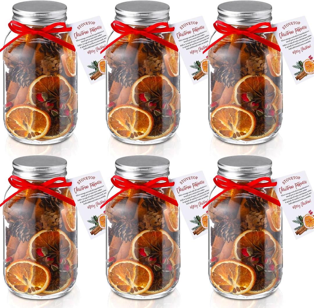 Swiffen 6 Set Christmas Potpourri Simmer Pot Variety Kit Stovetop Orange Cinnamon Potpourri in a Jar Gift for Christmas Holiday House Warming Thank You Gift Simmering Supplies