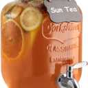 1 Gallon Drink Dispenser with Spigot 18/8 Stainless Steel  Airtight & Leakproof Glass Sun Tea Jar with Anti-Rust Lids, Beverage Dispenser for Parties - Laundry Detergent Holder (Single, Silver)