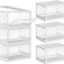 SNSLXH Clear Storage Bins with Lids, Stackable Storage Bins with Magnetic Doors Open Front, Plastic Storage Bins for Living Room, Bedroom, Study Room and Office, 3 Packs, 24QT