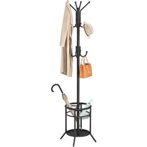 ELYKEN Coat Rack Freestanding, Metal Coat Rack Stand with Umbrella Holder, Modern Coat Tree with 12 Hooks, Floor Standing Corner Hall Tree for Entryway Living Room Bedroom Office, Black