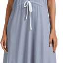 Women's Printed Nightgown, V-Neck Short Sleeve Midi Sleep Dress with Pockets, Loose Fit Comfortable Loungewear (Gray, M)