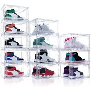 AOHMPT 9 Pack Acrylic Shoe Boxes,Clear Plastic Stackable Sneaker Box,Shoe Containers,Shoe Display Case,Sneaker Storage,Fits Up to Size 15