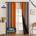 F-CHU 100% Blackout Curtains for Bedroom Grey and Burnt Orange Patchwork Curtains Thermal Insulated Room Darkening Window Drapes for Living Room Grommet 63 inch Long 2 Panels