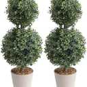 momoplant Artificial Topiary Double Ball Trees 24 Inch Fake Greenery Plants Ball Topiary Tree for Porch,Home,Garden Decor (Set of 2)