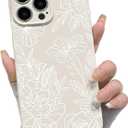 NITITOP Compatible with iPhone 15 Pro Case Cute Aesthetic Floral Flower Rose Line Pattern for Women Girl Trendy Slim Fit TPU Silicone Shockproof Full Camera Protection Cover - White
