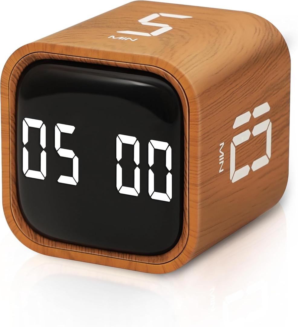 VEWINGL Cube Productivity Timer, 5/10/30/60 Min Presets + Custom Countdown, Silent/Vibrate/Sound Alarm, Pause & Resume, Desk Timer for Work, Study, Tasks, Kitchen (Ripple)