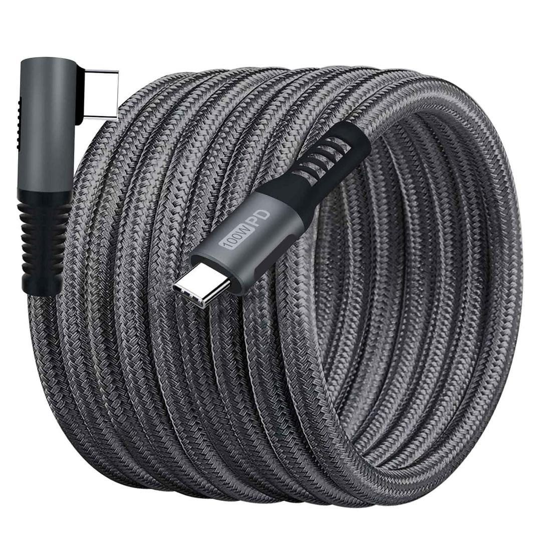 15FT 100W Right Angle Fast Charge Type-C Cable, USB-C to USB-C Braided Cable for iPhone 15/15 Plus/15 Pro/15 Pro Max,MacBook Air/Pro, iPad Pro/Air/Mini,Pixel,Dell XPS,Samsung Galaxy S24 S23,Grey