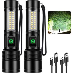 Rechargeable LED Flashlights High Lumens - 10,000LM Super Bright Flash Light with 6 Modes, Powerful Handheld Linternas for Home, Camping2 Packs