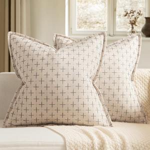 MIULEE Decorative Burlap Linen Throw Pillows Covers 20x20 Inch Beige Vintage Couch Pillow Covers Outdoor Modern Farmhouse Pillowcase Woven Textured Cushion Cases for Sofa Bed Livingroom