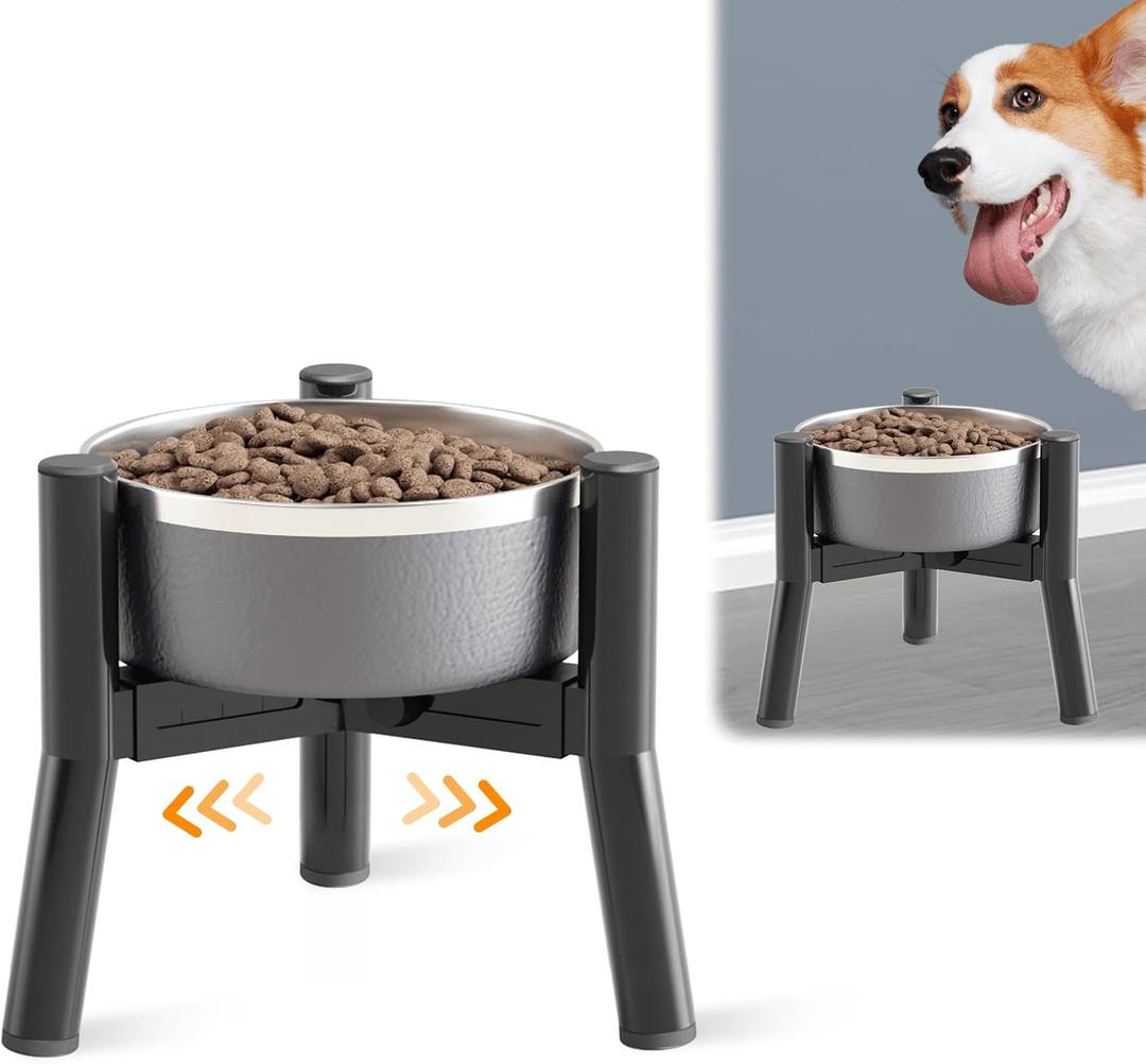 SHAINFUN Adjustable Elevated Dog Bowls Stand Compatible with 6 to 8 inch Wide Raised Stand with Metal Material for Medium and Small Sized Dogs (Bowl Not Included) (Height: 7.8", Width: 5.2-7.8", Black-7.8H-Round)