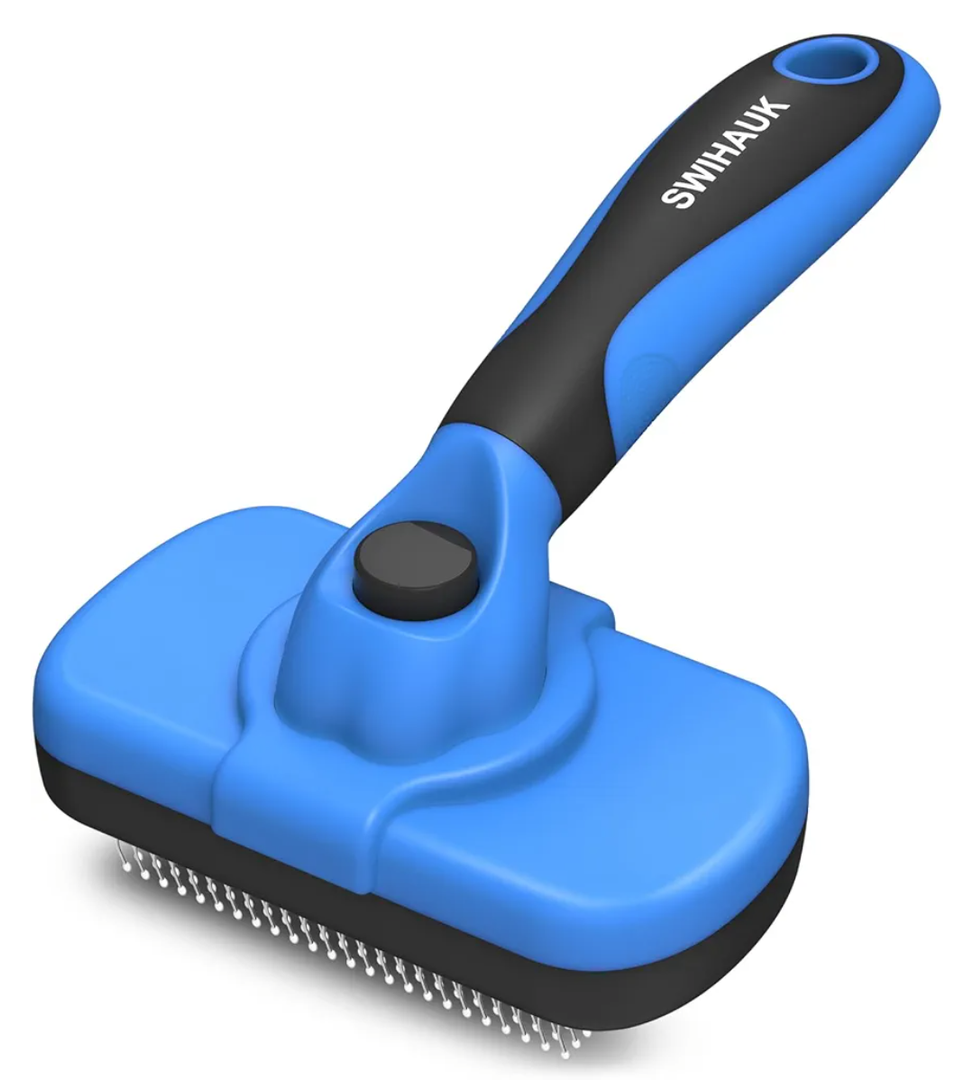 Swihauk Self Cleaning Slicker Brush - Skin Friendly Deshedding Grooming Tool for Dogs & Cats, Suitable for Shedding & Haired Pets, with Pet Supplies Accessories, Blue