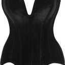 Daisy corsets Womens Top Drawer Steel Boned Black Velvet Plunge Neckline Overbust Corset (Large)